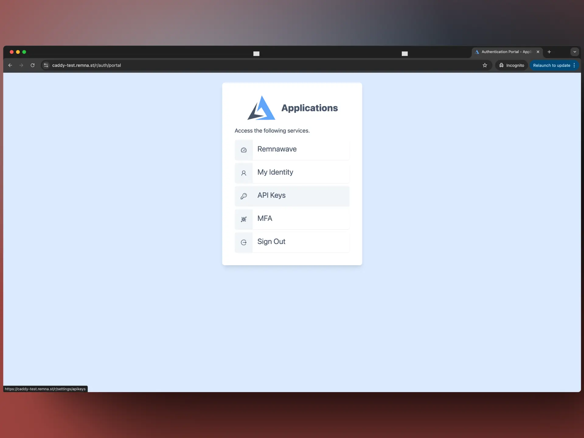 Auth Portal page